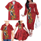 Aussie Kokaburra Golden Wattle Christmas Family Matching Off The Shoulder Long Sleeve Dress and Hawaiian Shirt Aboriginal Dots Painting Red Motif - Aussie Hoodie