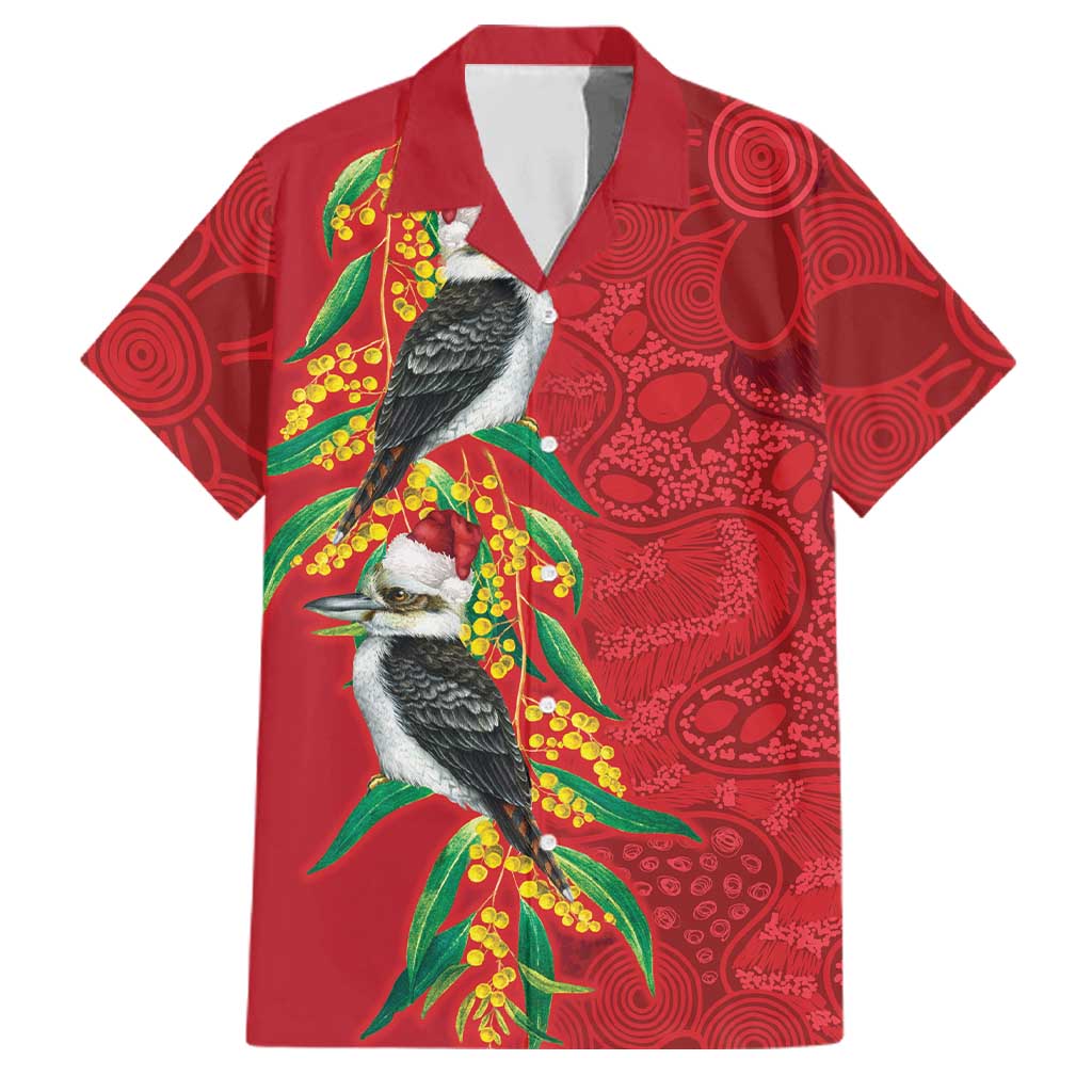 Aussie Kokaburra Golden Wattle Christmas Family Matching Off The Shoulder Long Sleeve Dress and Hawaiian Shirt Aboriginal Dots Painting Red Motif - Aussie Hoodie