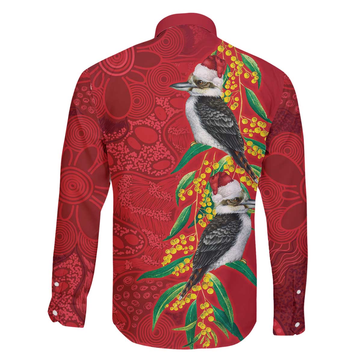 Aussie Kokaburra Golden Wattle Christmas Family Matching Off The Shoulder Long Sleeve Dress and Hawaiian Shirt Aboriginal Dots Painting Red Motif - Aussie Hoodie