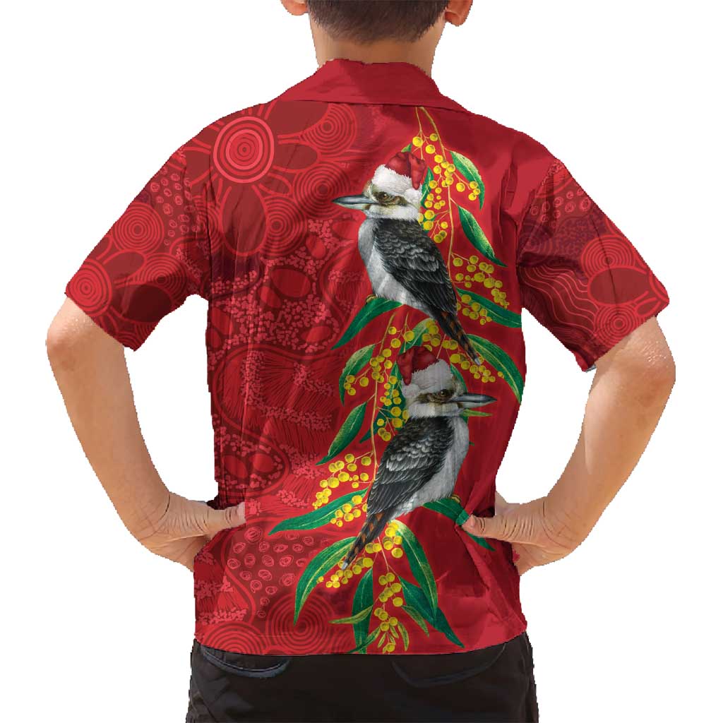 Aussie Kokaburra Golden Wattle Christmas Family Matching Off Shoulder Maxi Dress and Hawaiian Shirt Aboriginal Dots Painting Red Motif - Aussie Hoodie