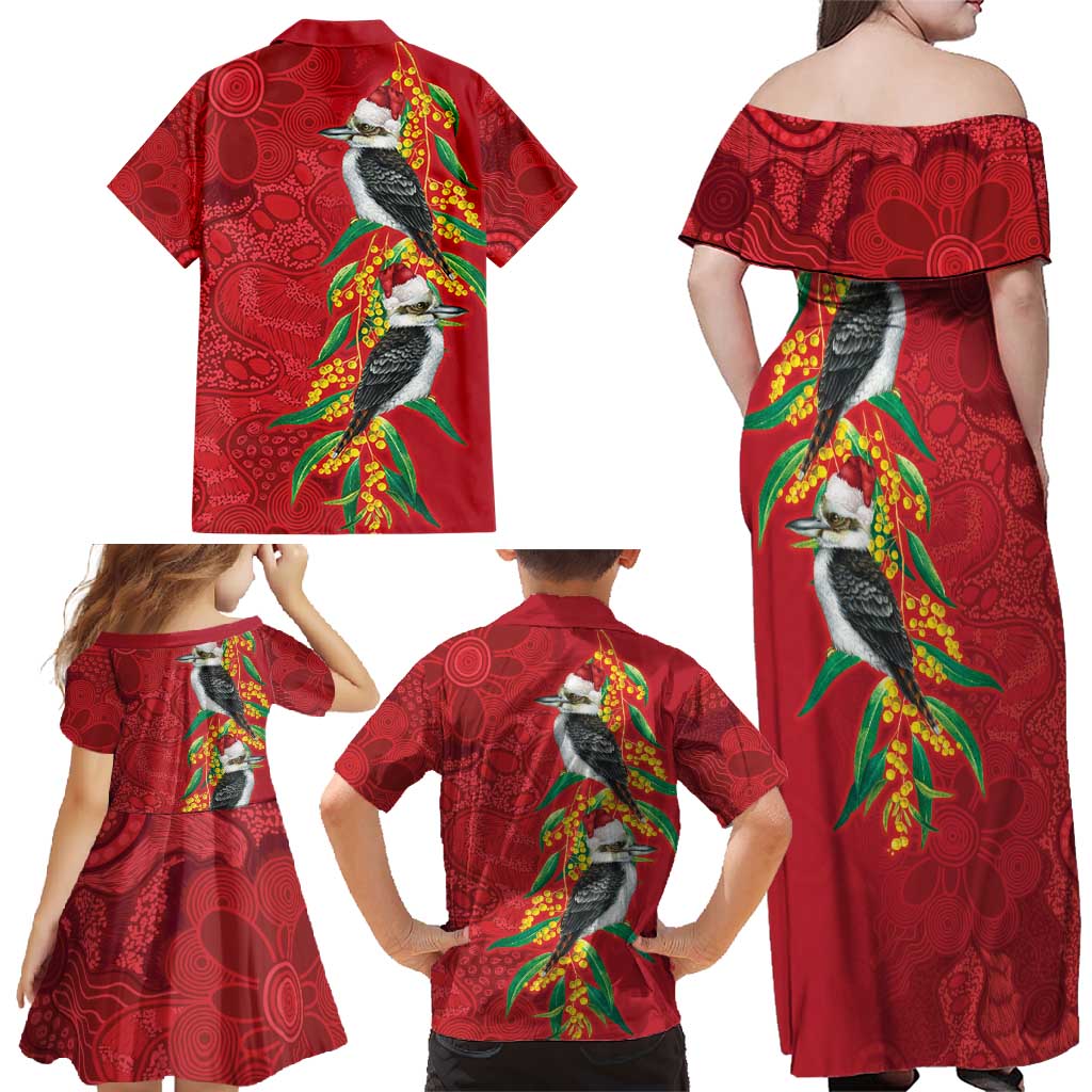 Aussie Kokaburra Golden Wattle Christmas Family Matching Off Shoulder Maxi Dress and Hawaiian Shirt Aboriginal Dots Painting Red Motif - Aussie Hoodie