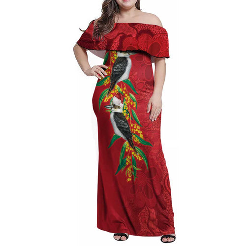 Aussie Kokaburra Golden Wattle Christmas Family Matching Off Shoulder Maxi Dress and Hawaiian Shirt Aboriginal Dots Painting Red Motif - Aussie Hoodie