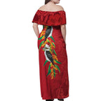Aussie Kokaburra Golden Wattle Christmas Family Matching Off Shoulder Maxi Dress and Hawaiian Shirt Aboriginal Dots Painting Red Motif - Aussie Hoodie