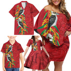 Aussie Kokaburra Golden Wattle Christmas Family Matching Off Shoulder Short Dress and Hawaiian Shirt Aboriginal Dots Painting Red Motif - Aussie Hoodie