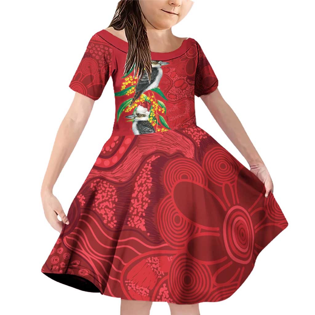 Aussie Kokaburra Golden Wattle Christmas Family Matching Off Shoulder Short Dress and Hawaiian Shirt Aboriginal Dots Painting Red Motif - Aussie Hoodie