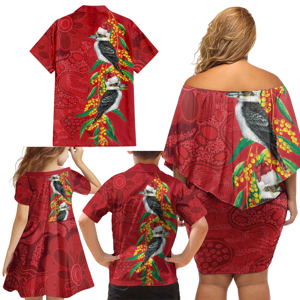 Aussie Kokaburra Golden Wattle Christmas Family Matching Off Shoulder Short Dress and Hawaiian Shirt Aboriginal Dots Painting Red Motif - Aussie Hoodie