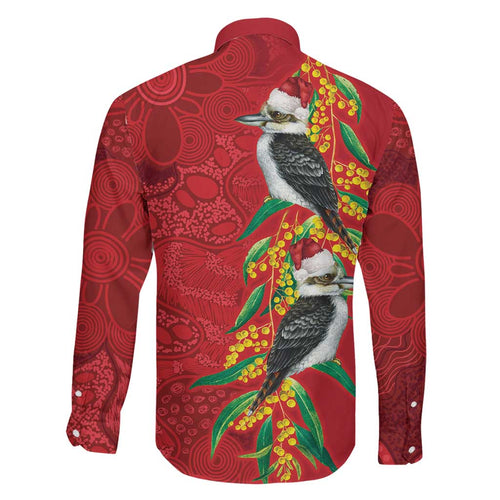 Aussie Kokaburra Golden Wattle Christmas Family Matching Off Shoulder Short Dress and Hawaiian Shirt Aboriginal Dots Painting Red Motif - Aussie Hoodie