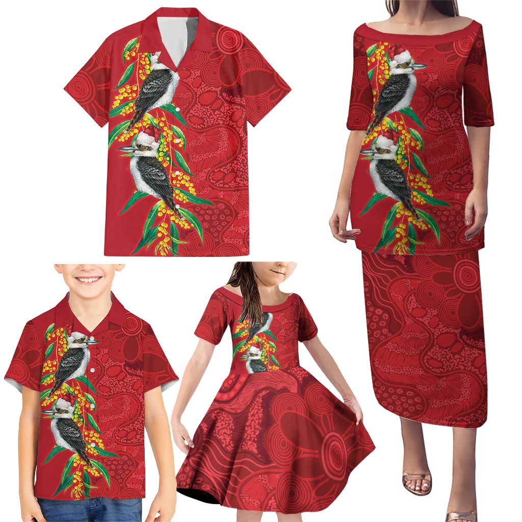 Aussie Kokaburra Golden Wattle Christmas Family Matching Puletasi and Hawaiian Shirt Aboriginal Dots Painting Red Motif - Aussie Hoodie
