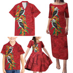 Aussie Kokaburra Golden Wattle Christmas Family Matching Puletasi and Hawaiian Shirt Aboriginal Dots Painting Red Motif - Aussie Hoodie