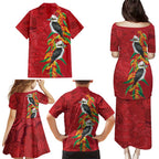 Aussie Kokaburra Golden Wattle Christmas Family Matching Puletasi and Hawaiian Shirt Aboriginal Dots Painting Red Motif - Aussie Hoodie