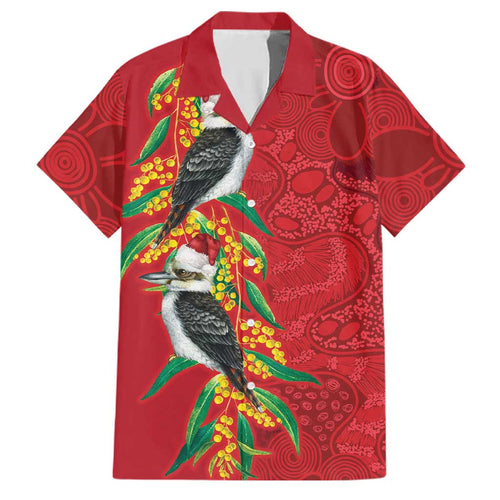Aussie Kokaburra Golden Wattle Christmas Family Matching Puletasi and Hawaiian Shirt Aboriginal Dots Painting Red Motif - Aussie Hoodie