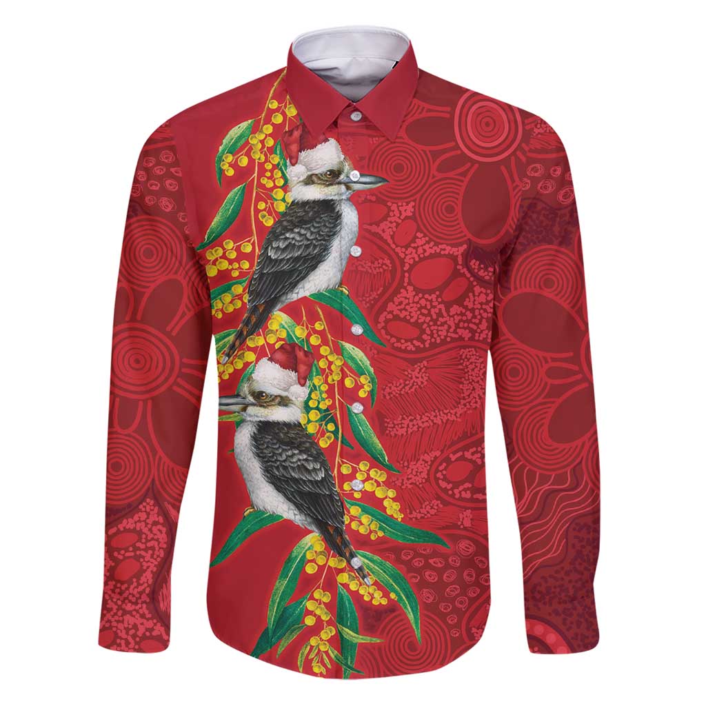 Aussie Kokaburra Golden Wattle Christmas Family Matching Puletasi and Hawaiian Shirt Aboriginal Dots Painting Red Motif - Aussie Hoodie