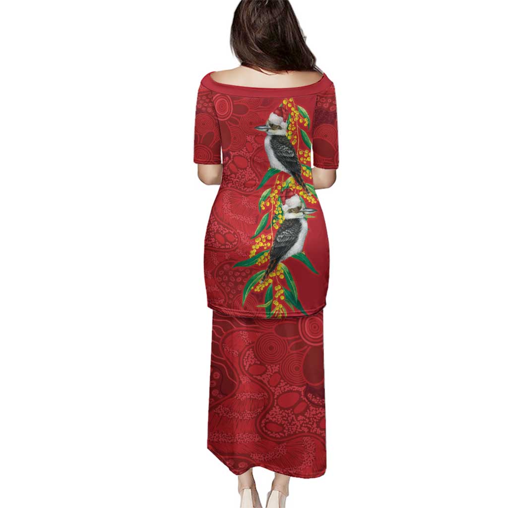 Aussie Kokaburra Golden Wattle Christmas Family Matching Puletasi and Hawaiian Shirt Aboriginal Dots Painting Red Motif - Aussie Hoodie