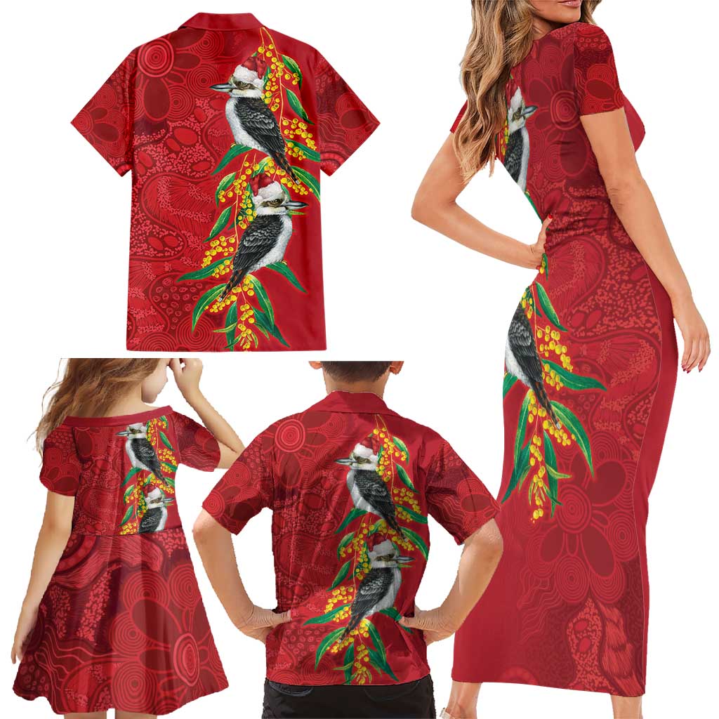 Aussie Kokaburra Golden Wattle Christmas Family Matching Short Sleeve Bodycon Dress and Hawaiian Shirt Aboriginal Dots Painting Red Motif - Aussie Hoodie
