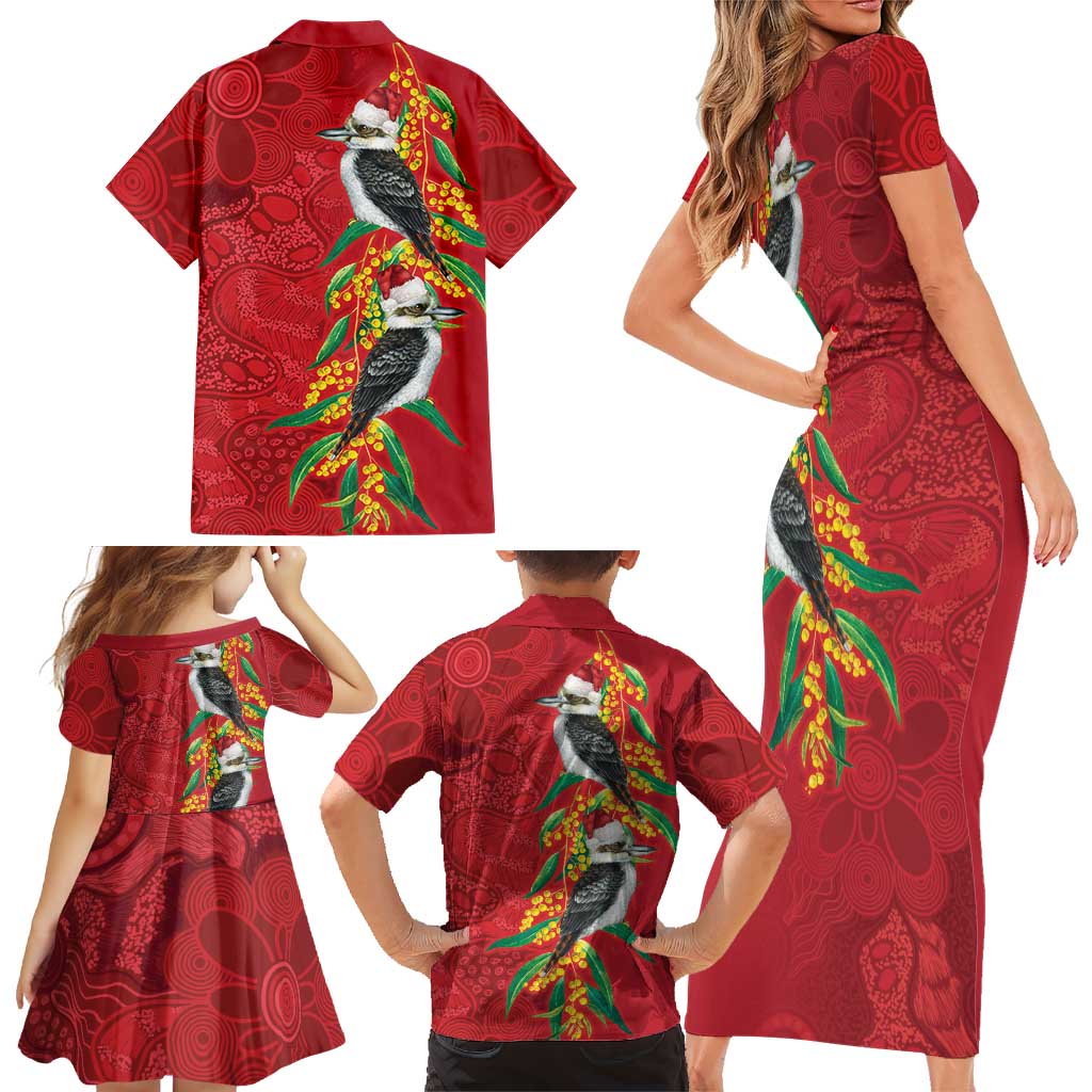 Aussie Kokaburra Golden Wattle Christmas Family Matching Short Sleeve Bodycon Dress and Hawaiian Shirt Aboriginal Dots Painting Red Motif - Aussie Hoodie
