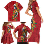 Aussie Kokaburra Golden Wattle Christmas Family Matching Short Sleeve Bodycon Dress and Hawaiian Shirt Aboriginal Dots Painting Red Motif - Aussie Hoodie