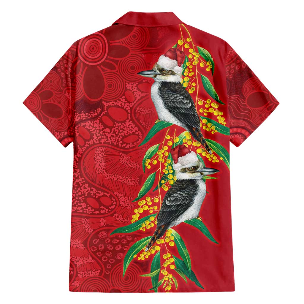 Aussie Kokaburra Golden Wattle Christmas Family Matching Short Sleeve Bodycon Dress and Hawaiian Shirt Aboriginal Dots Painting Red Motif - Aussie Hoodie