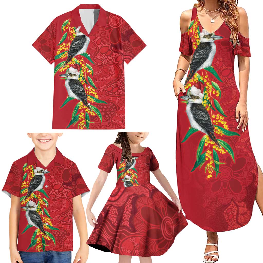 Aussie Kokaburra Golden Wattle Christmas Family Matching Summer Maxi Dress and Hawaiian Shirt Aboriginal Dots Painting Red Motif - Aussie Hoodie