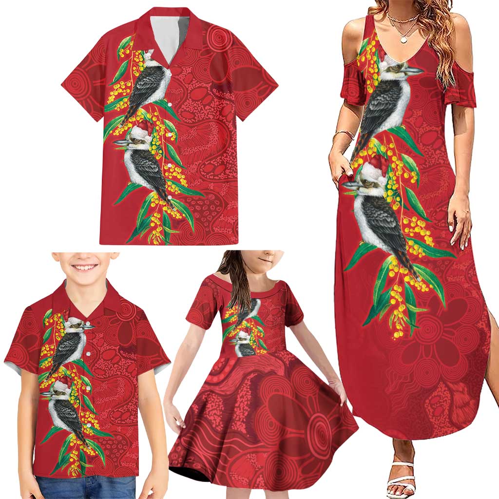 Aussie Kokaburra Golden Wattle Christmas Family Matching Summer Maxi Dress and Hawaiian Shirt Aboriginal Dots Painting Red Motif - Aussie Hoodie