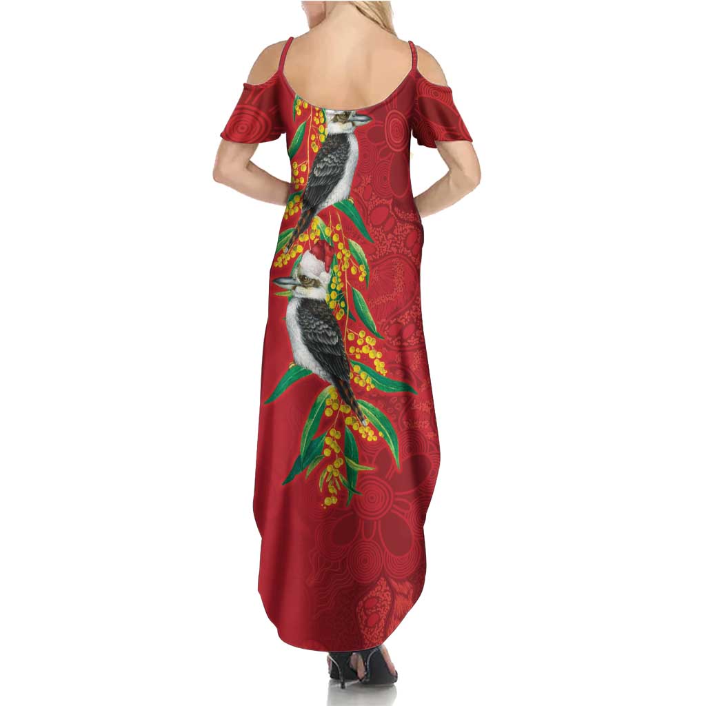 Aussie Kokaburra Golden Wattle Christmas Family Matching Summer Maxi Dress and Hawaiian Shirt Aboriginal Dots Painting Red Motif - Aussie Hoodie