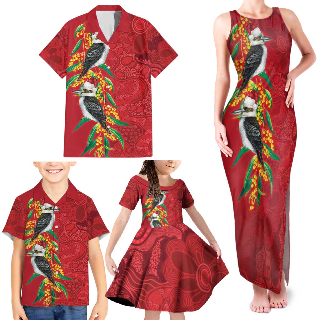 Aussie Kokaburra Golden Wattle Christmas Family Matching Tank Maxi Dress and Hawaiian Shirt Aboriginal Dots Painting Red Motif - Aussie Hoodie
