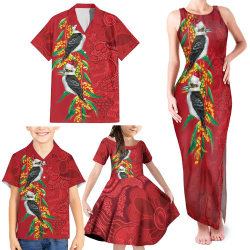 Aussie Kokaburra Golden Wattle Christmas Family Matching Tank Maxi Dress and Hawaiian Shirt Aboriginal Dots Painting Red Motif - Aussie Hoodie