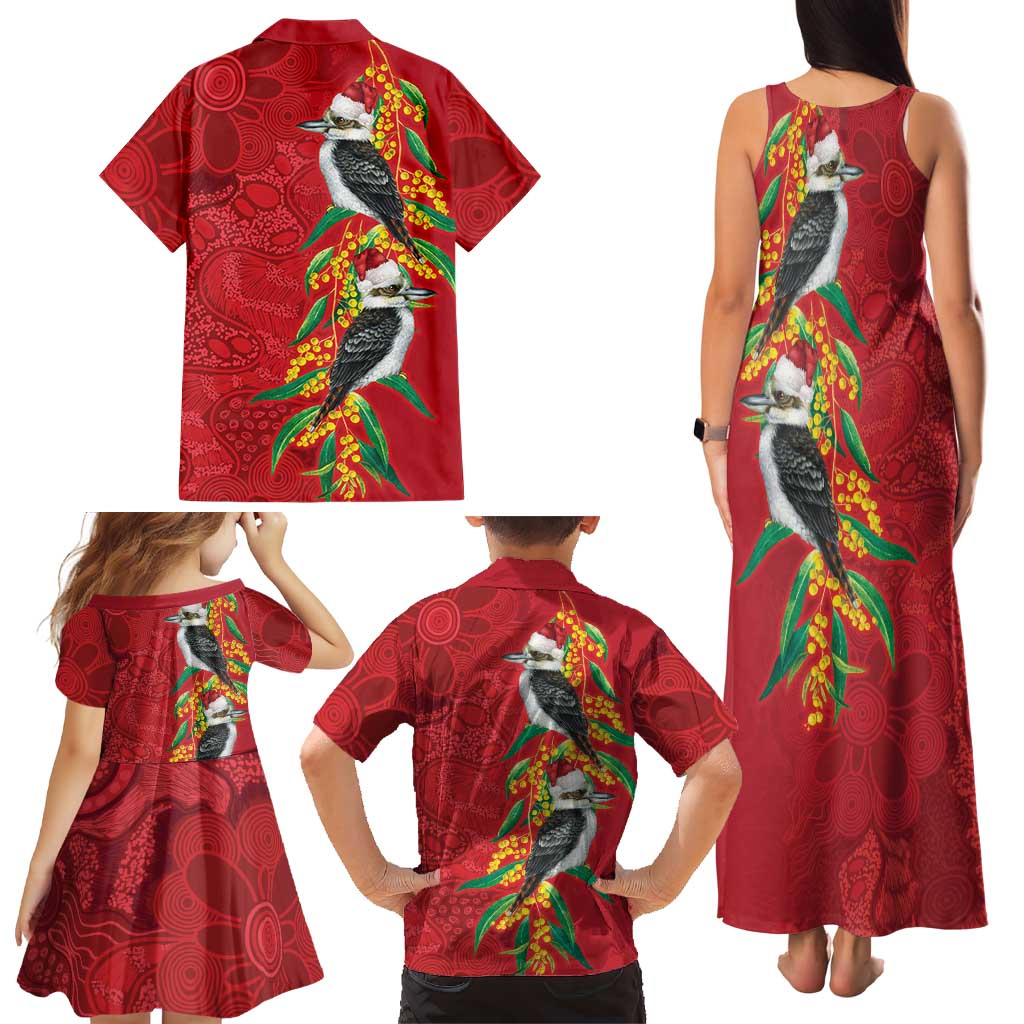 Aussie Kokaburra Golden Wattle Christmas Family Matching Tank Maxi Dress and Hawaiian Shirt Aboriginal Dots Painting Red Motif - Aussie Hoodie