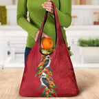 Aussie Kokaburra Golden Wattle Christmas Grocery Bag Aboriginal Dots Painting Red Motif - Aussie Hoodie