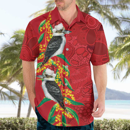 Aussie Kokaburra Golden Wattle Christmas Hawaiian Shirt Aboriginal Dots Painting Red Motif - Aussie Hoodie