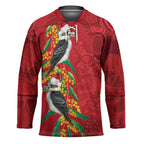 Aussie Kokaburra Golden Wattle Christmas Hockey Jersey Aboriginal Dots Painting Red Motif - Aussie Hoodie