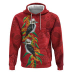 Aussie Kokaburra Golden Wattle Christmas Hoodie Aboriginal Dots Painting Red Motif - Aussie Hoodie