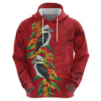Aussie Kokaburra Golden Wattle Christmas Hoodie Aboriginal Dots Painting Red Motif - Aussie Hoodie