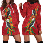 Aussie Kokaburra Golden Wattle Christmas Hoodie Dress Aboriginal Dots Painting Red Motif - Aussie Hoodie