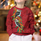Aussie Kokaburra Golden Wattle Christmas Kid Ugly Christmas Sweater Aboriginal Dots Painting Red Motif - Aussie Hoodie