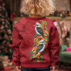 Aussie Kokaburra Golden Wattle Christmas Kid Ugly Christmas Sweater Aboriginal Dots Painting Red Motif - Aussie Hoodie
