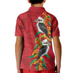 Aussie Kokaburra Golden Wattle Christmas Kid Polo Shirt Aboriginal Dots Painting Red Motif - Aussie Hoodie