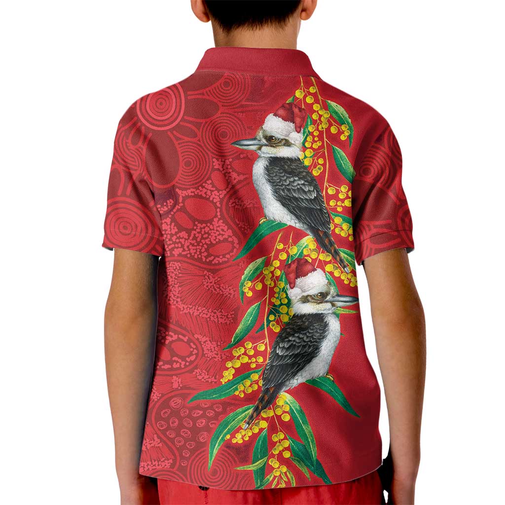 Aussie Kokaburra Golden Wattle Christmas Kid Polo Shirt Aboriginal Dots Painting Red Motif - Aussie Hoodie