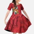 Aussie Kokaburra Golden Wattle Christmas Kid Short Sleeve Dress Aboriginal Dots Painting Red Motif - Aussie Hoodie