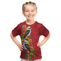 Aussie Kokaburra Golden Wattle Christmas Kid T Shirt Aboriginal Dots Painting Red Motif - Aussie Hoodie