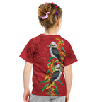 Aussie Kokaburra Golden Wattle Christmas Kid T Shirt Aboriginal Dots Painting Red Motif - Aussie Hoodie