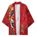Aussie Kokaburra Golden Wattle Christmas Kimono Aboriginal Dots Painting Red Motif - Aussie Hoodie