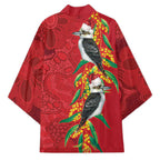 Aussie Kokaburra Golden Wattle Christmas Kimono Aboriginal Dots Painting Red Motif - Aussie Hoodie