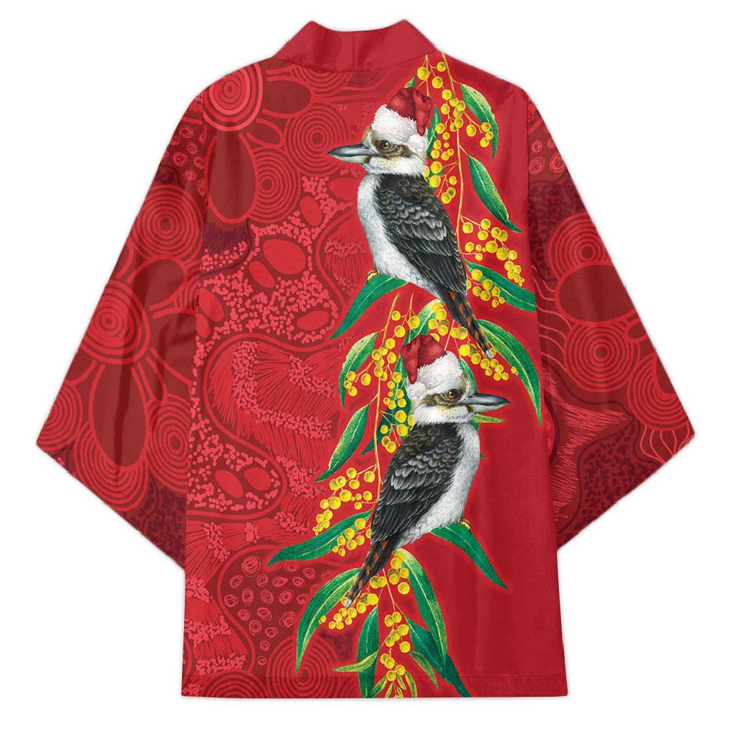 Aussie Kokaburra Golden Wattle Christmas Kimono Aboriginal Dots Painting Red Motif - Aussie Hoodie