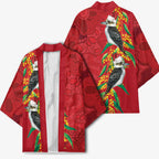 Aussie Kokaburra Golden Wattle Christmas Kimono Aboriginal Dots Painting Red Motif - Aussie Hoodie