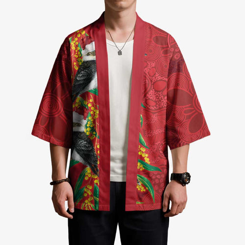 Aussie Kokaburra Golden Wattle Christmas Kimono Aboriginal Dots Painting Red Motif - Aussie Hoodie