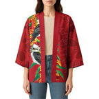 Aussie Kokaburra Golden Wattle Christmas Kimono Aboriginal Dots Painting Red Motif - Aussie Hoodie