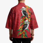 Aussie Kokaburra Golden Wattle Christmas Kimono Aboriginal Dots Painting Red Motif - Aussie Hoodie
