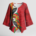 Aussie Kokaburra Golden Wattle Christmas Kimono Sleeve Blouse Aboriginal Dots Painting Red Motif - Aussie Hoodie