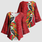 Aussie Kokaburra Golden Wattle Christmas Kimono Sleeve Blouse Aboriginal Dots Painting Red Motif - Aussie Hoodie