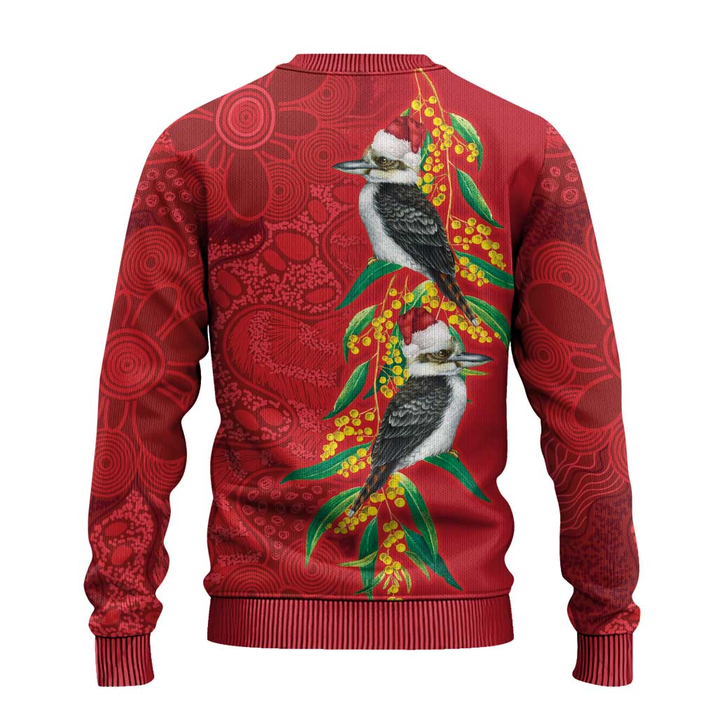 Aussie Kokaburra Golden Wattle Christmas Ugly Christmas Sweater Aboriginal Dots Painting Red Motif - Aussie Hoodie